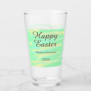 Happy Easter green yellow pastel gray name year  Glass