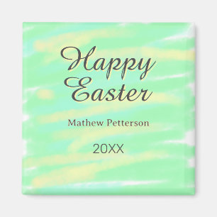 Happy Easter green yellow pastel gray name year Magnet