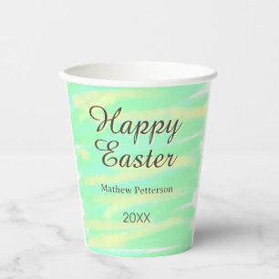 Happy Easter green yellow pastel gray name year Paper Cups