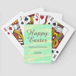 Happy Easter green yellow pastel gray name year Playing Cards