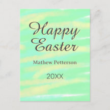 Happy Easter green yellow pastel gray name year 