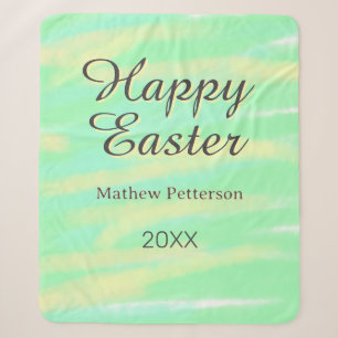 Happy Easter green yellow pastel gray name year Sherpa Blanket