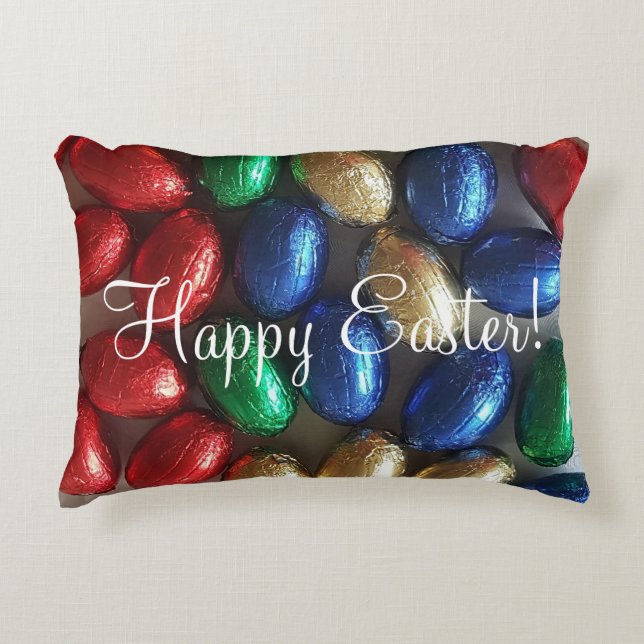 Happy Easter Greeting Colourful Chocolate Eggs Accent Pillow (Front)