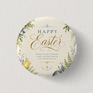 Happy Easter Greeting ,Elegant Floral and pastel 1 Inch Round Button