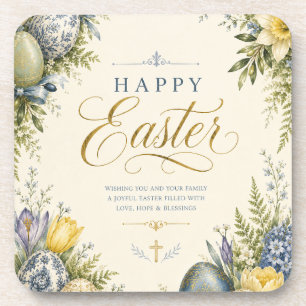 Happy Easter Greeting ,Elegant Floral and pastel Coaster