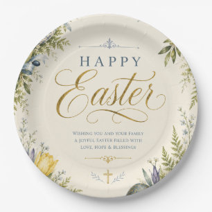 Happy Easter Greeting ,Elegant Floral and pastel Paper Plate