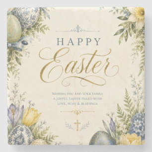 Happy Easter Greeting ,Elegant Floral and pastel Stone Coaster