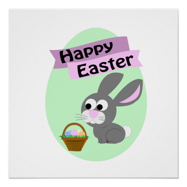 Happy Easter! Grey Bunny Poster (Front)