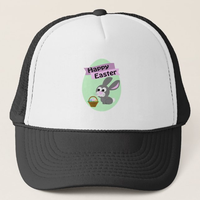 Happy Easter! Grey Bunny Trucker Hat (Front)