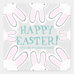 Happy Easter grey pastel custom text cute bunnies Square Sticker