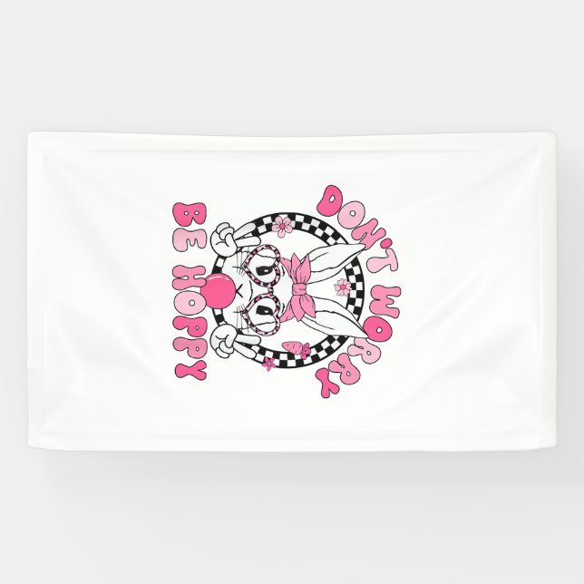 Happy Easter Groovy Bunny Face Don't Worry Be Hopp Banner (Horizontal)