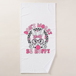Happy Easter Groovy Bunny Face Don't Worry Be Hopp Bath Towel