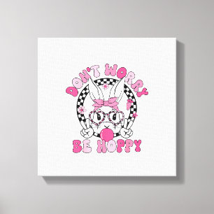 Happy Easter Groovy Bunny Face Don't Worry Be Hopp Canvas Print