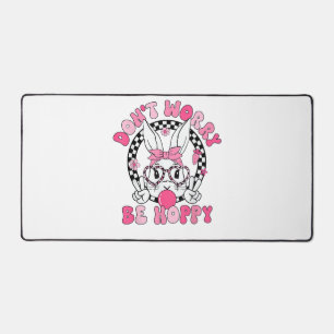 Happy Easter Groovy Bunny Face Don't Worry Be Hopp Desk Mat