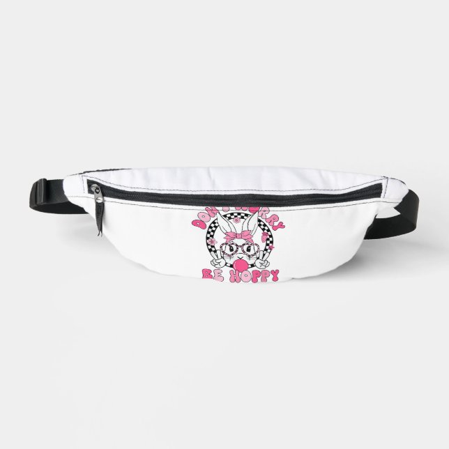 Happy Easter Groovy Bunny Face Don't Worry Be Hopp Fanny Pack (Front)