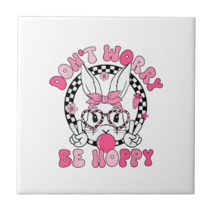 Happy Easter Groovy Bunny Face Don't Worry Be Hopp Tile