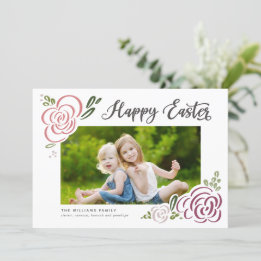 Happy Easter Hand-drawn Wildflower Colourful Photo Holiday Card