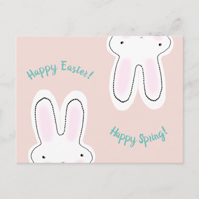 Happy Easter Happy Spring blush pink cute bunny  Postcard (Front)