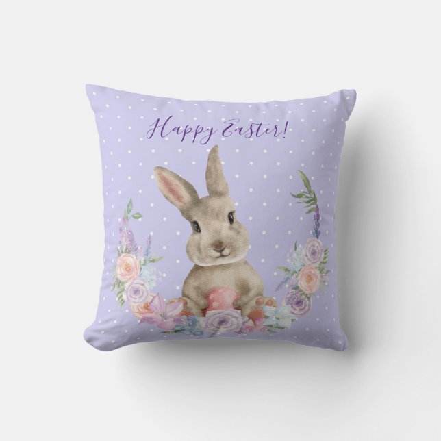 Happy Easter / Happy Spring Bunny Rabbit   Throw Pillow (Front)