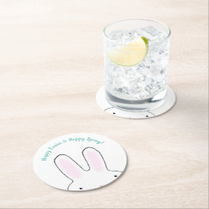 Happy Easter Happy Spring cute Easter Bunny custom Round Paper Coaster