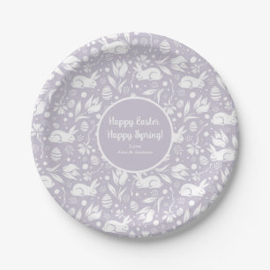 Happy Easter Happy Spring Pastel Purple Floral  Paper Plate