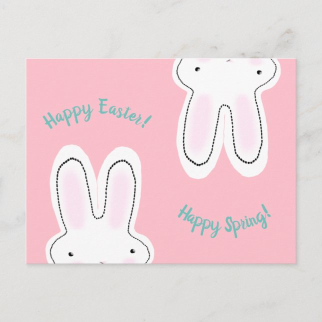Happy Easter Happy Spring pink cute bunny funny  Postcard (Front)
