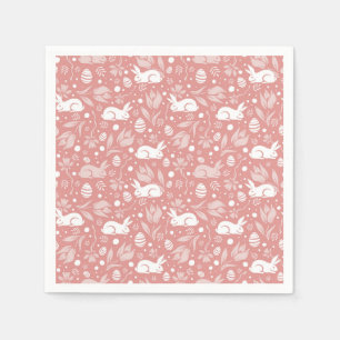 Happy Easter Happy Spring Rose Pink Bunny & Eggs Napkin