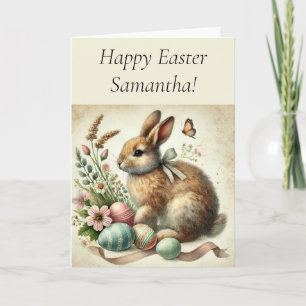 Happy Easter Hare rabbit watercolor animal Cute Card
