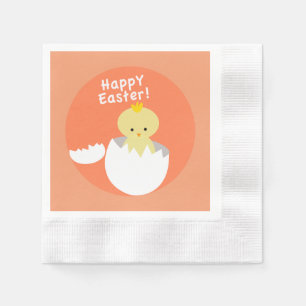 Happy Easter Hatching Chick Peach Paper Napkin