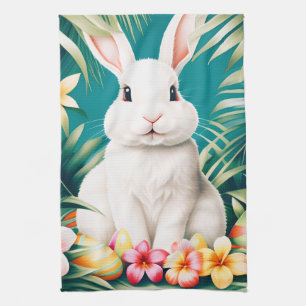 Happy Easter Hawaiian tropical rabbit & eggs Kitchen Towel