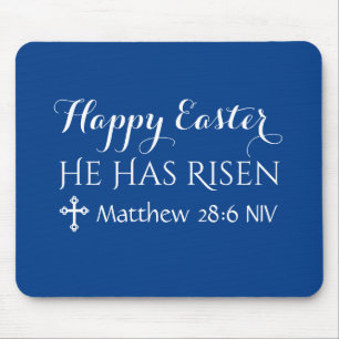 Happy Easter He has Risen Bible Verse Dark Blue Mouse Pad