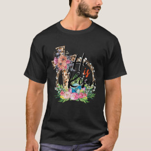 Happy Easter he is risen cross floral flower leopa T-Shirt