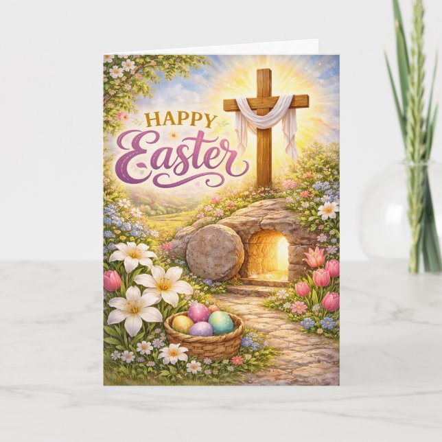 Happy Easter He Is Risen Garden Eggs Holiday Card (Front)