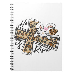 Happy Easter He Is Risen Jesus Cross Easter Bunny Notebook