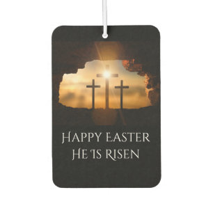 Happy Easter He is Risen Three Crosses Air Freshener