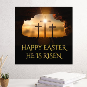 Happy Easter He is Risen Three Crosses Foil Prints