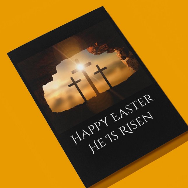 Happy Easter He is Risen Three Crosses  Holiday Card (Happy Easter He is Risen Three Crosses Holiday Card)