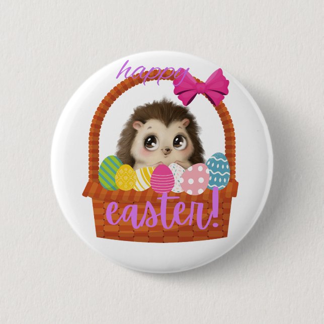 Happy Easter Hedgehog Button (Front)