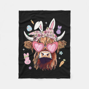 Happy Easter Heifer Cow Bunny Ears Egg Hunting Fleece Blanket