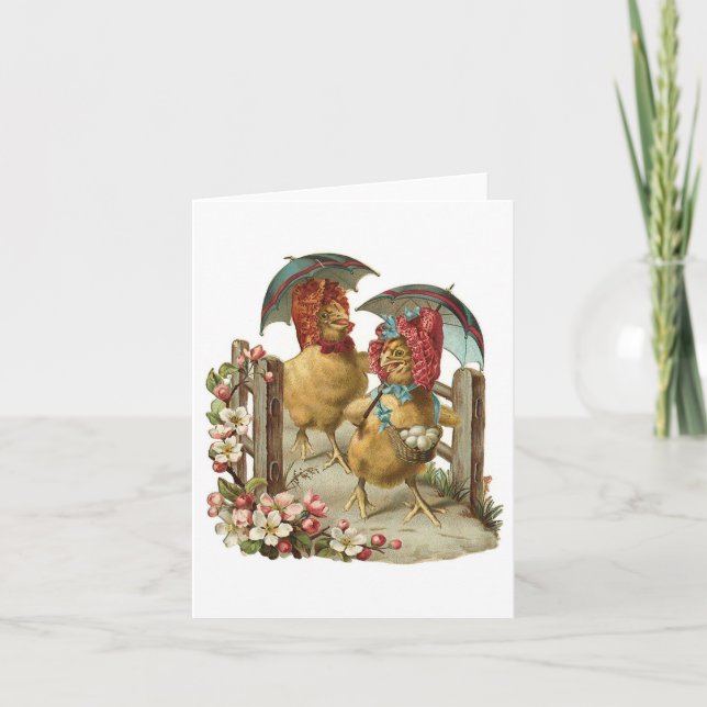 Happy Easter Hens Vintage Holiday Card (Front)