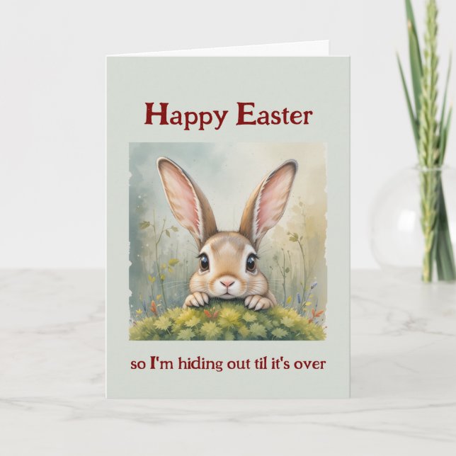 Happy Easter hiding out Big Eared Rabbit Card (Front)