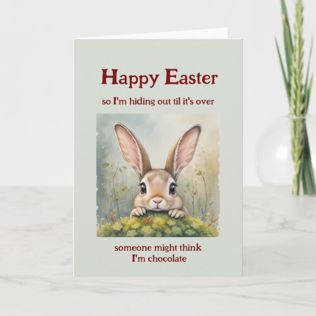 Happy Easter hiding out Big Eared Rabbit Card (Front)