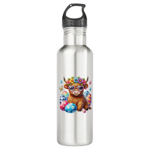 Happy Easter Highland Cow Heifer Easter Day Farmer 710 Ml Water Bottle