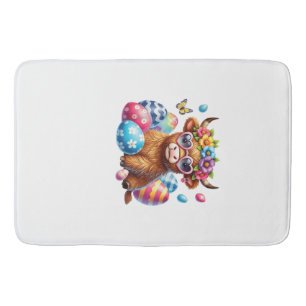 Happy Easter Highland Cow Heifer Easter Day Farmer Bath Mat