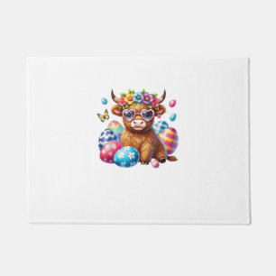 Happy Easter Highland Cow Heifer Easter Day Farmer Doormat