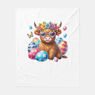 Happy Easter Highland Cow Heifer Easter Day Farmer Fleece Blanket