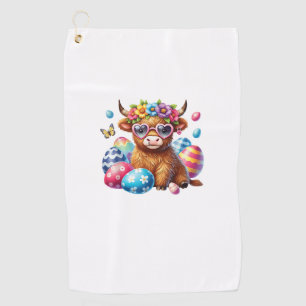 Happy Easter Highland Cow Heifer Easter Day Farmer Golf Towel