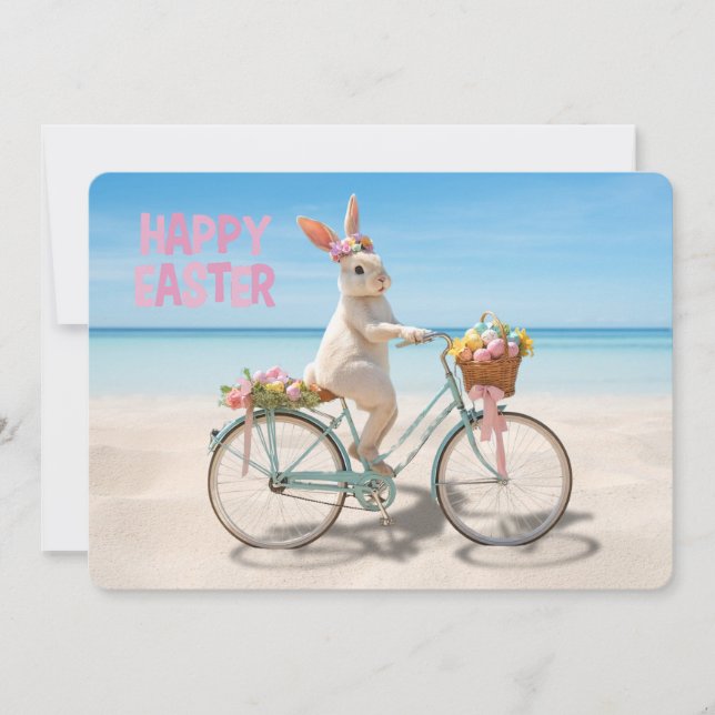 Happy Easter Hilton Head Island Bicycle on Beach Holiday Card (Front)