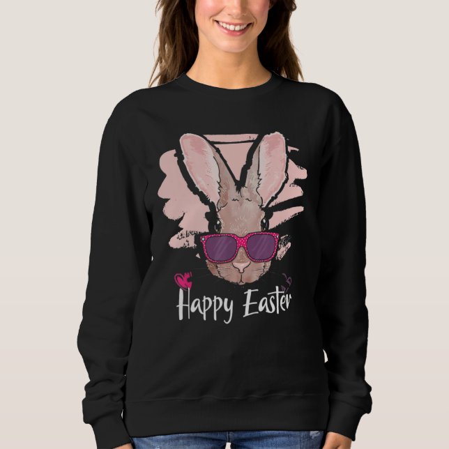 Happy Easter Hipster Rabbit Sunglasses Egg Hunt Sp Sweatshirt (Front)