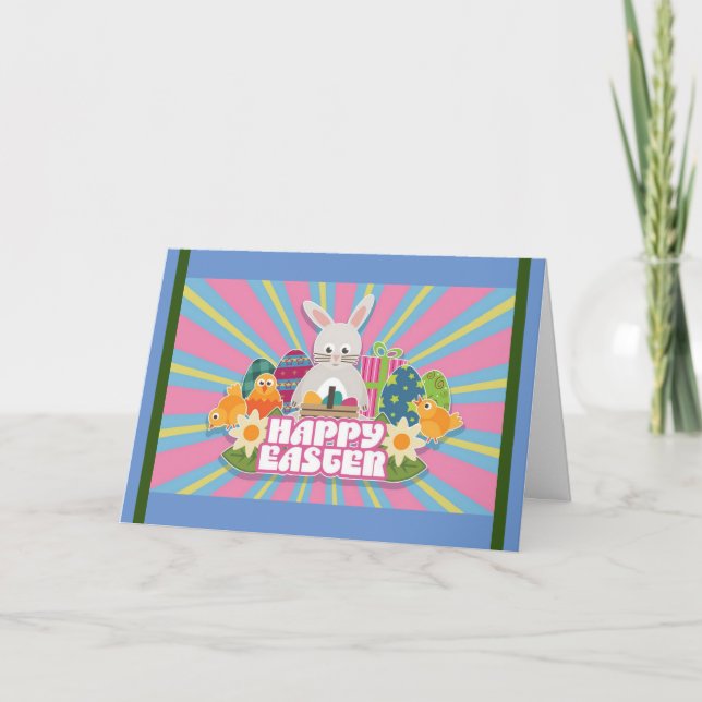 Happy Easter Holiday Bunny Floral Holiday Cards (Front)